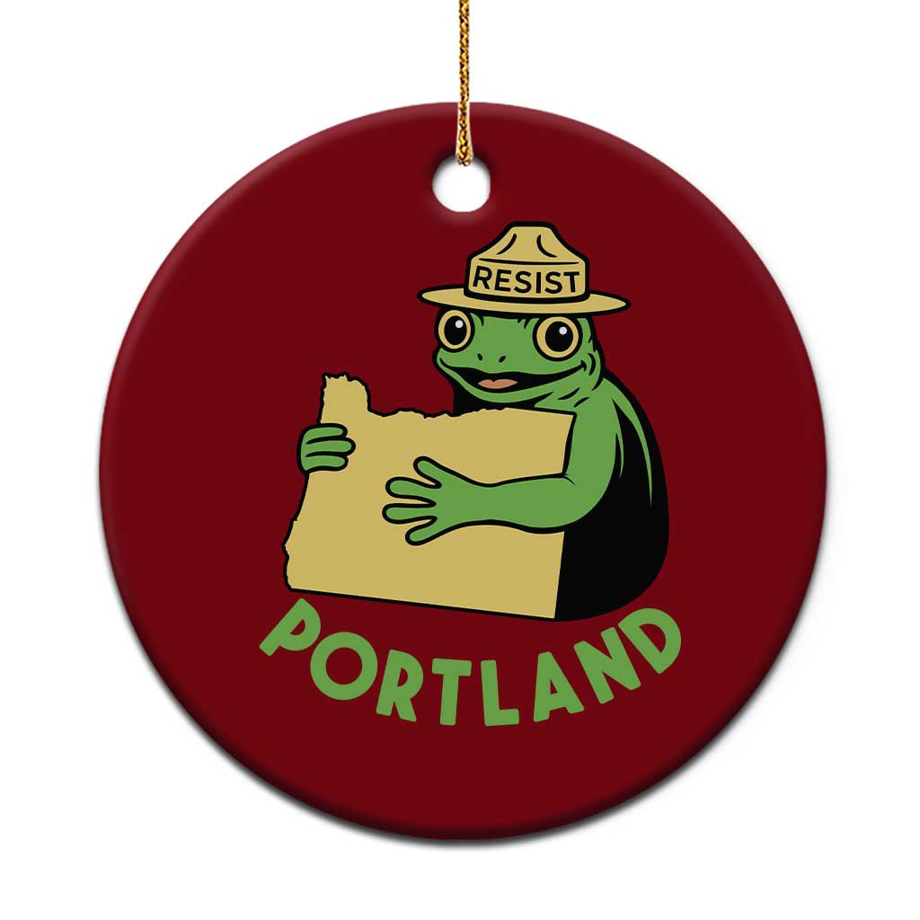 Portland Frog Resist Ceramic Ornament Oregon Map Vintage Graphic - Print Your Wear
