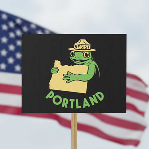 Portland Frog Resist Protest Sign Oregon Map Vintage Graphic TS02 Horizontal 18" x 24" Black Print Your Wear