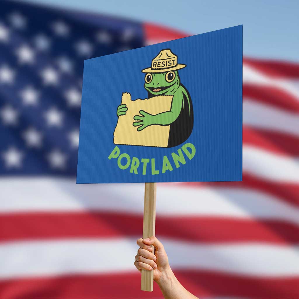 Portland Frog Resist Protest Sign Oregon Map Vintage Graphic TS02 Horizontal 18