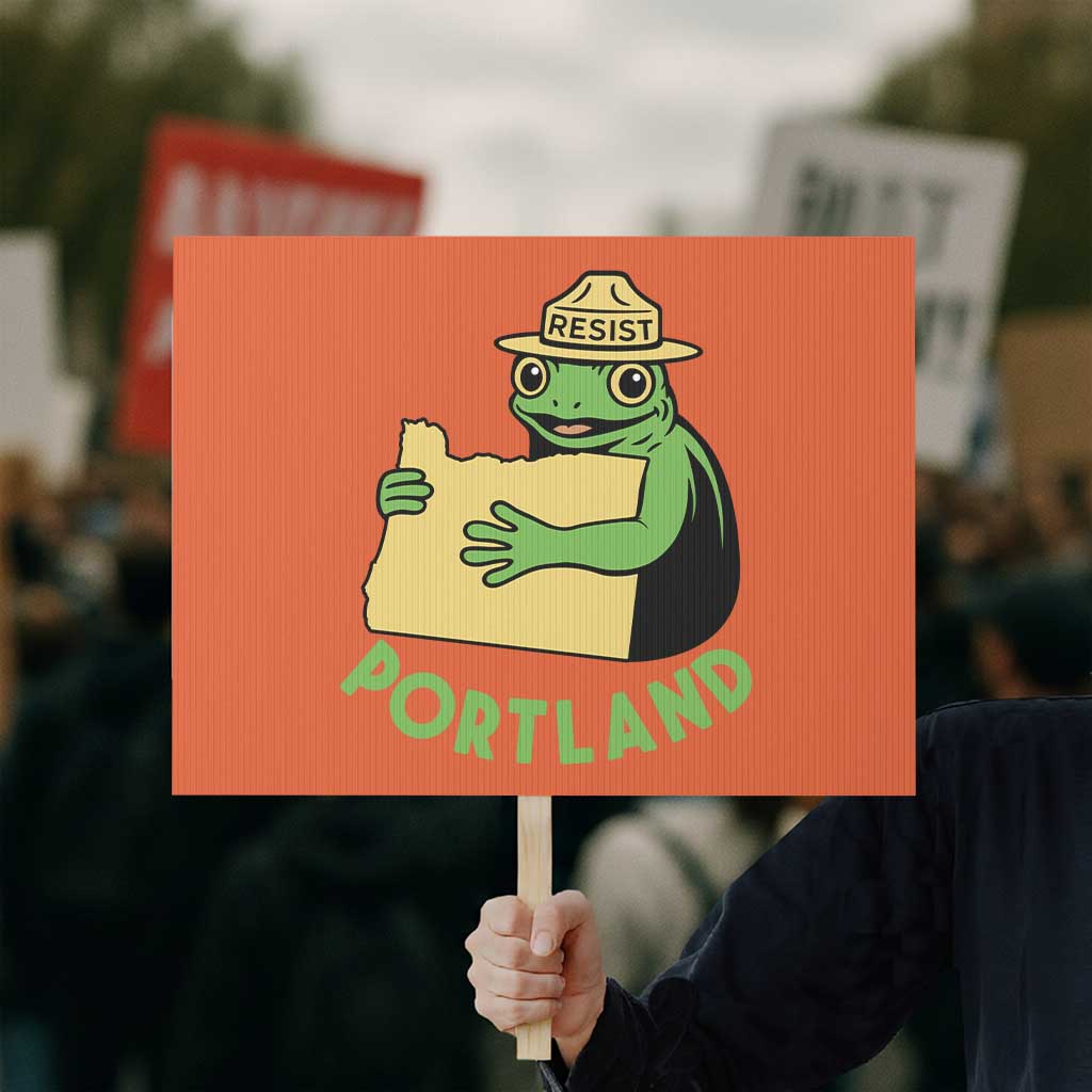 Portland Frog Resist Protest Sign Oregon Map Vintage Graphic TS02 Horizontal 18