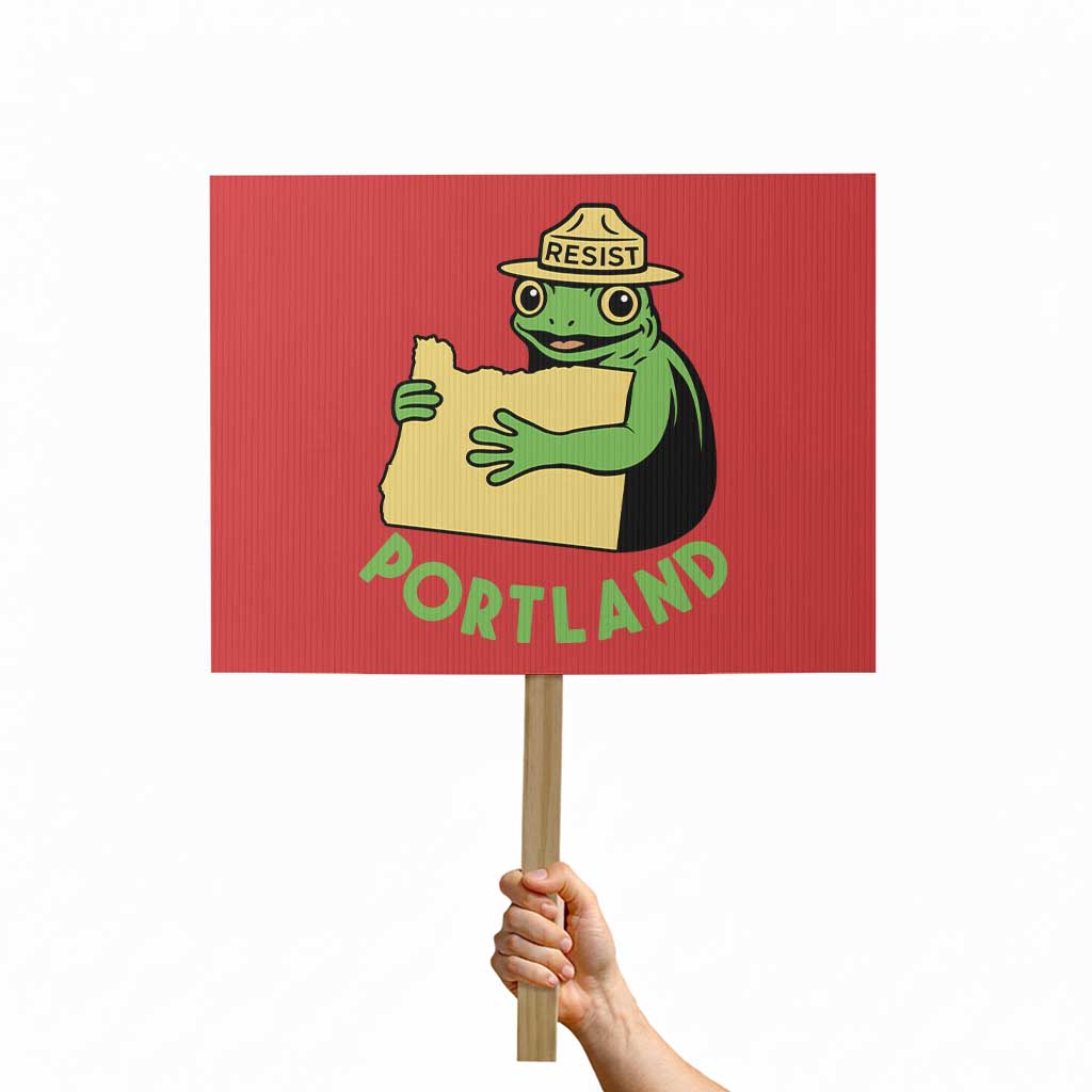 Portland Frog Resist Protest Sign Oregon Map Vintage Graphic TS02 Horizontal 18" x 24" Red Print Your Wear