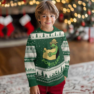 Portland Frog Resist Ugly Christmas Sweater Oregon Map Vintage Graphic - Print Your Wear