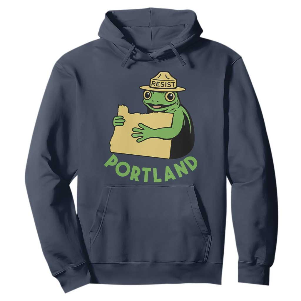 Portland Frog Resist Hoodie Oregon Map Vintage Graphic TS02 Navy Print Your Wear