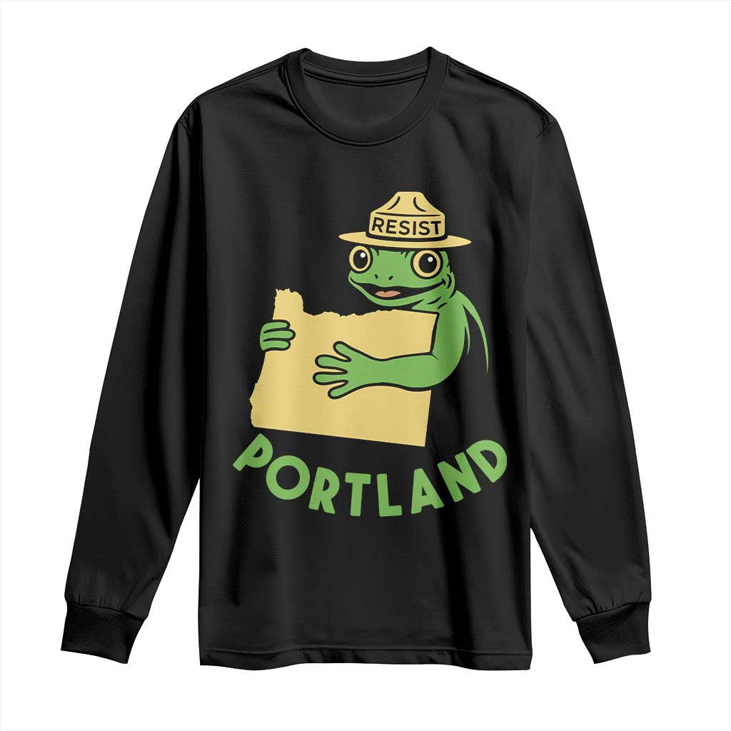 Portland Frog Resist Long Sleeve Shirt Oregon Map Vintage Graphic TS02 Black Print Your Wear