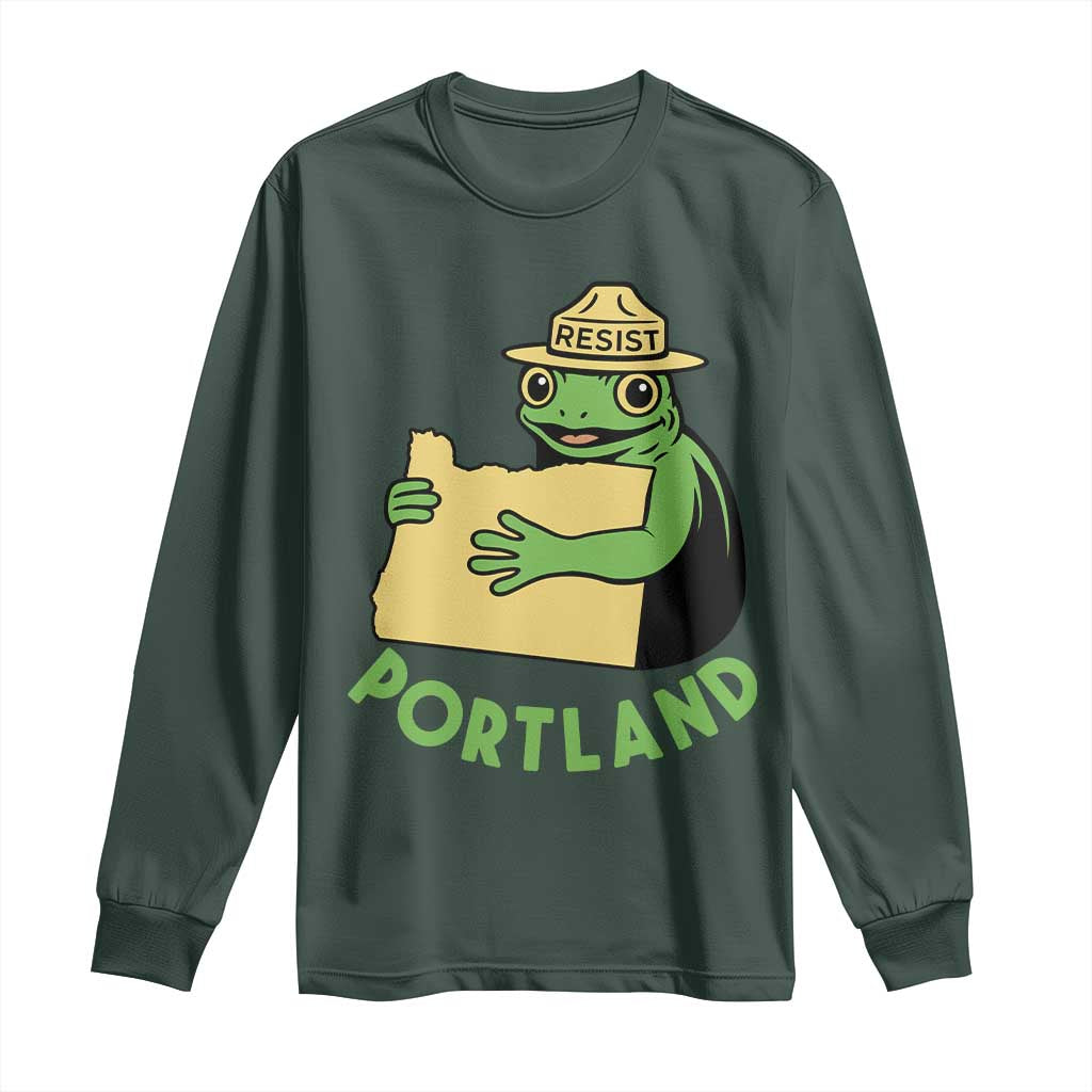 Portland Frog Resist Long Sleeve Shirt Oregon Map Vintage Graphic TS02 Dark Forest Green Print Your Wear