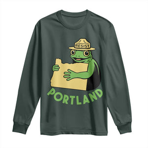 Portland Frog Resist Long Sleeve Shirt Oregon Map Vintage Graphic TS02 Dark Forest Green Print Your Wear