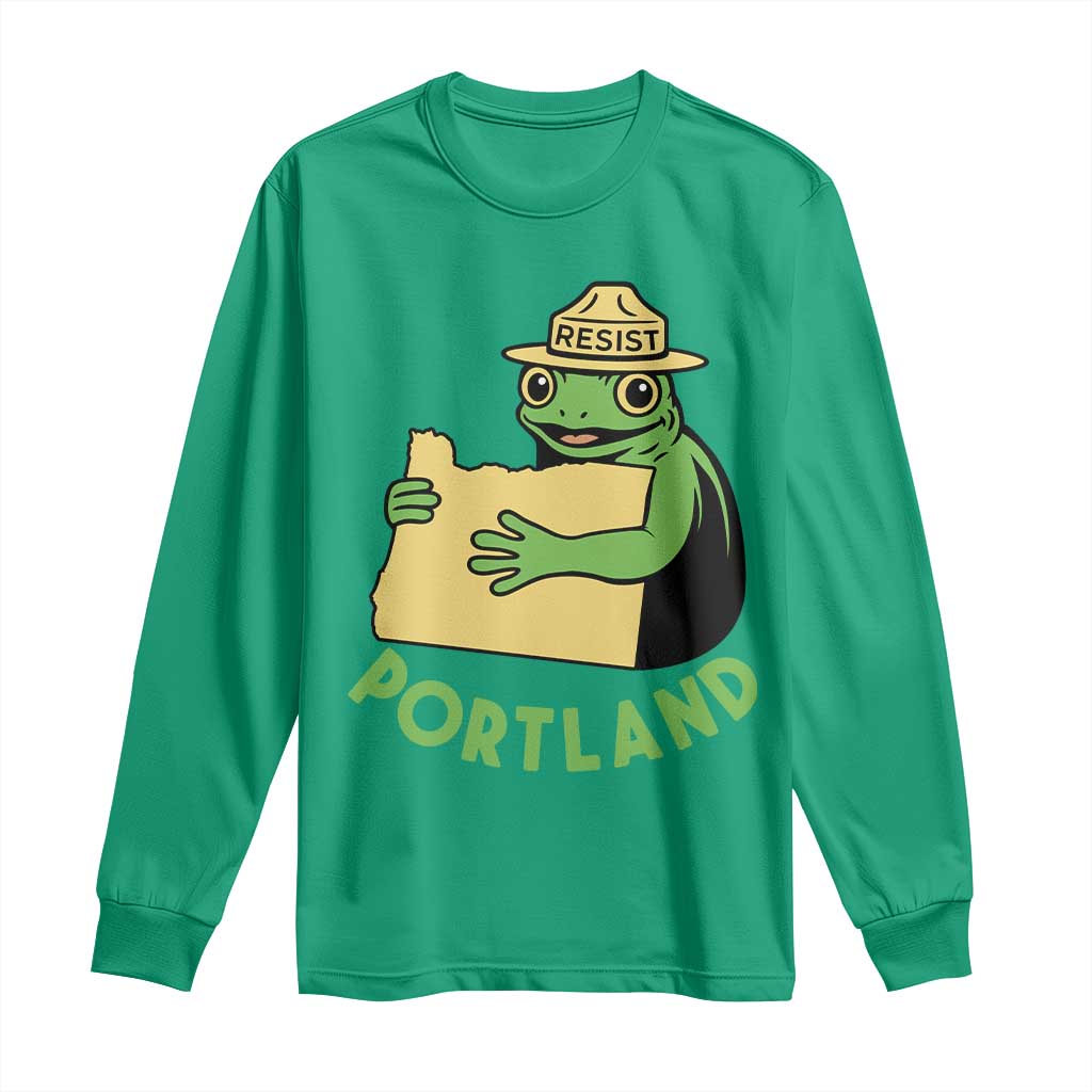 Portland Frog Resist Long Sleeve Shirt Oregon Map Vintage Graphic TS02 Irish Green Print Your Wear