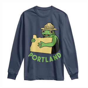 Portland Frog Resist Long Sleeve Shirt Oregon Map Vintage Graphic TS02 Navy Print Your Wear