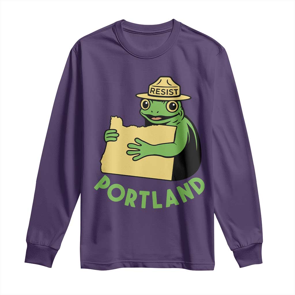 Portland Frog Resist Long Sleeve Shirt Oregon Map Vintage Graphic TS02 Purple Print Your Wear