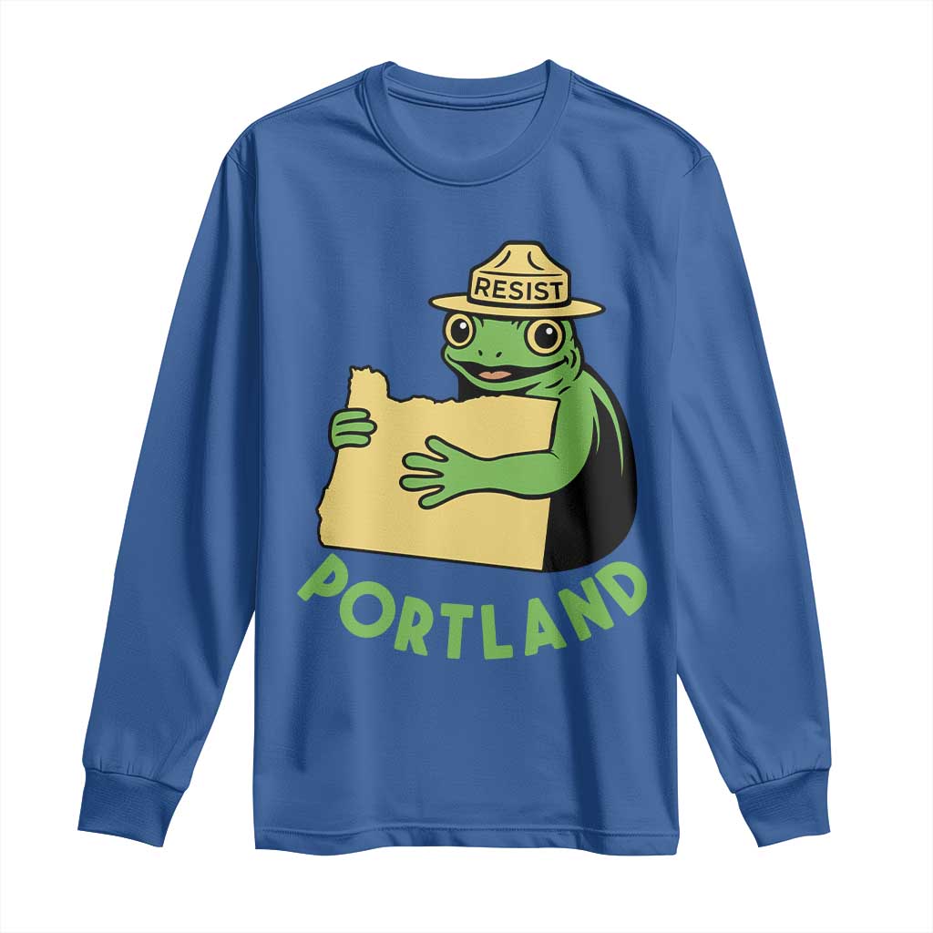 Portland Frog Resist Long Sleeve Shirt Oregon Map Vintage Graphic TS02 Royal Blue Print Your Wear