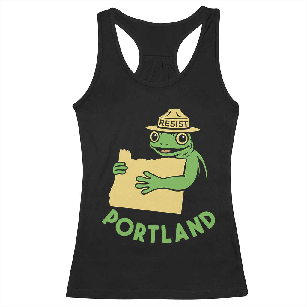 Portland Frog Resist Racerback Tank Top Oregon Map Vintage Graphic TS02 Black Print Your Wear