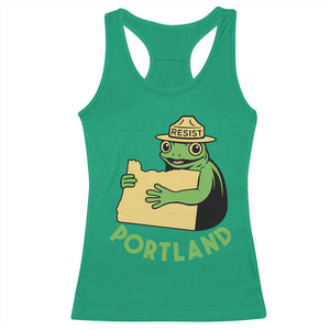 Portland Frog Resist Racerback Tank Top Oregon Map Vintage Graphic TS02 Irish Green Print Your Wear