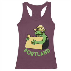Portland Frog Resist Racerback Tank Top Oregon Map Vintage Graphic TS02 Maroon Print Your Wear