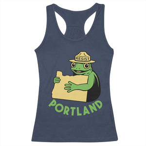 Portland Frog Resist Racerback Tank Top Oregon Map Vintage Graphic TS02 Navy Print Your Wear
