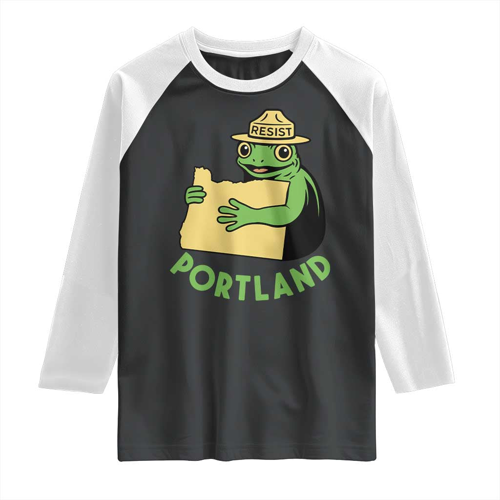 Portland Frog Resist Raglan Shirt Oregon Map Vintage Graphic TS02 Black White Print Your Wear