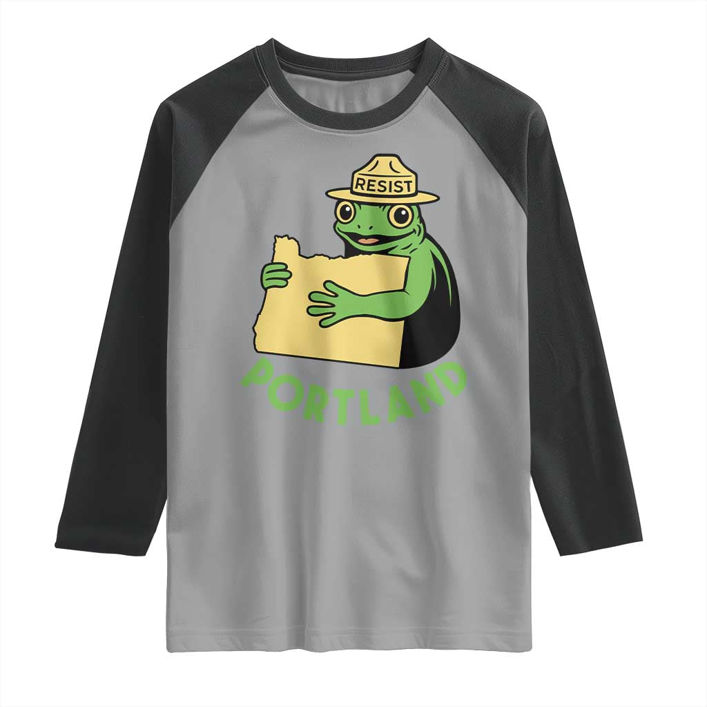 Portland Frog Resist Raglan Shirt Oregon Map Vintage Graphic TS02 Sport Gray Black Print Your Wear