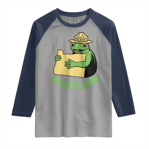 Portland Frog Resist Raglan Shirt Oregon Map Vintage Graphic TS02 Sport Gray Navy Print Your Wear