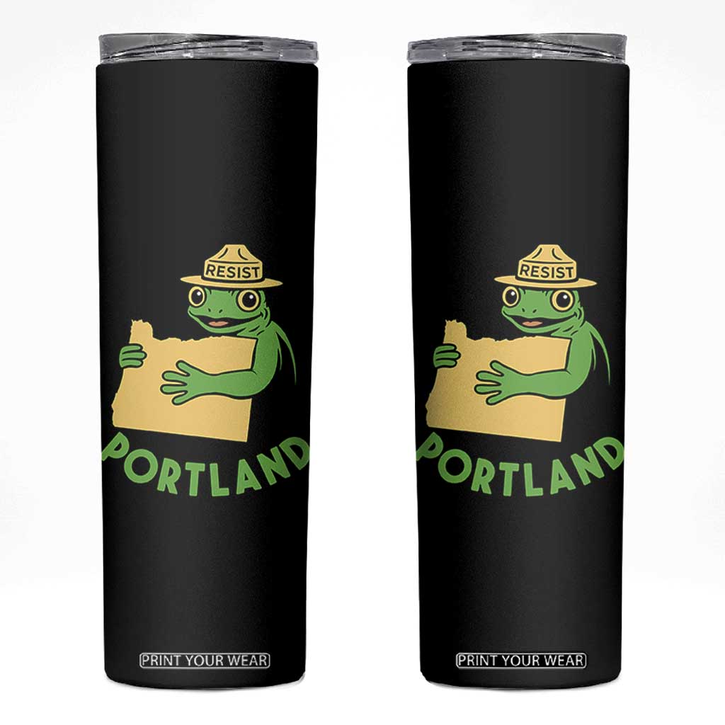 Portland Frog Resist Skinny Tumbler Oregon Map Vintage Graphic TS02 Black Print Your Wear