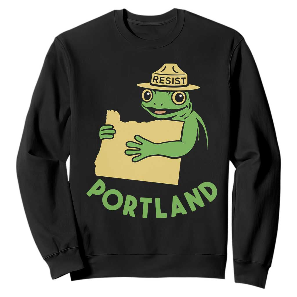 Portland Frog Resist Sweatshirt Oregon Map Vintage Graphic TS02 Black Print Your Wear