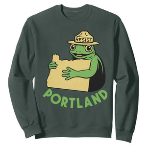 Portland Frog Resist Sweatshirt Oregon Map Vintage Graphic TS02 Dark Forest Green Print Your Wear