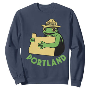 Portland Frog Resist Sweatshirt Oregon Map Vintage Graphic TS02 Navy Print Your Wear