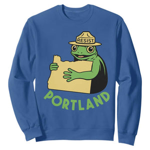 Portland Frog Resist Sweatshirt Oregon Map Vintage Graphic TS02 Royal Blue Print Your Wear