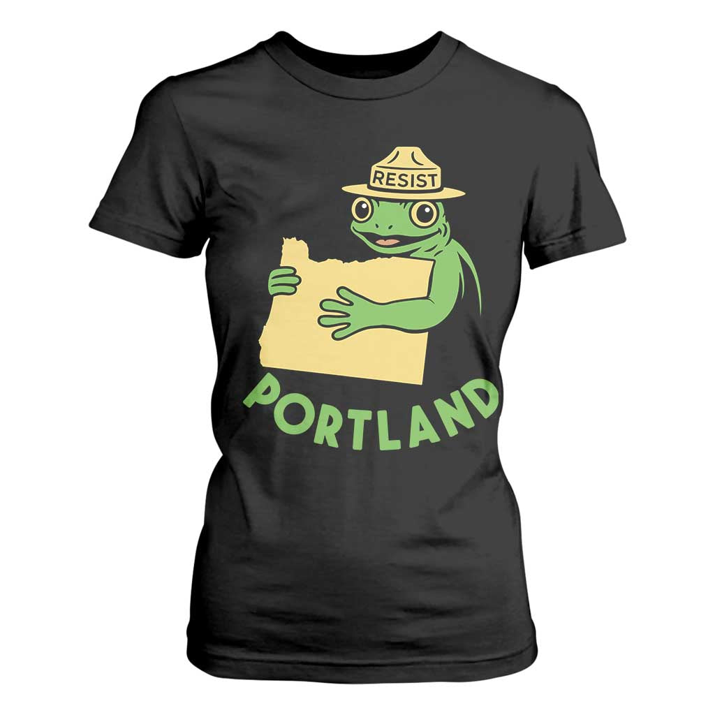 Portland Frog Resist T Shirt For Women Oregon Map Vintage Graphic TS02 Black Print Your Wear