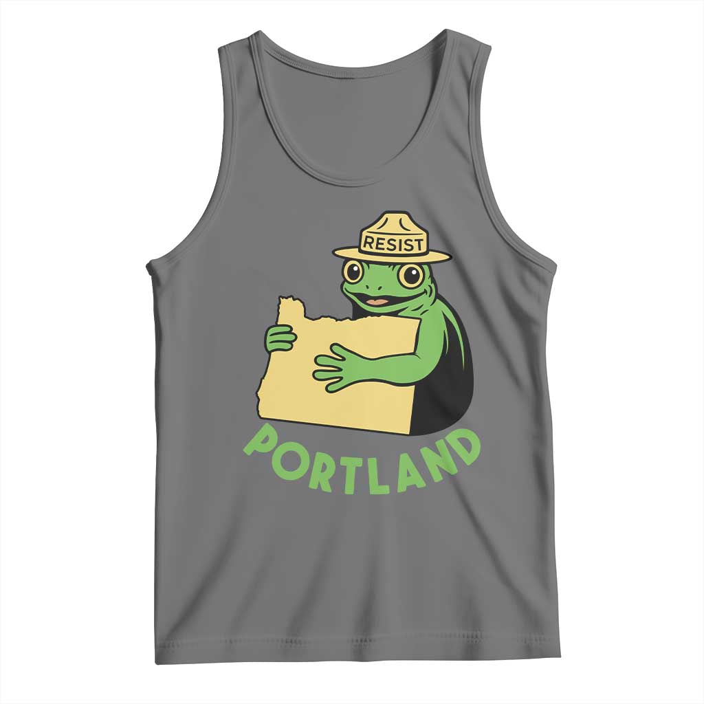 Portland Frog Resist Tank Top Oregon Map Vintage Graphic TS02 Black Heather Print Your Wear