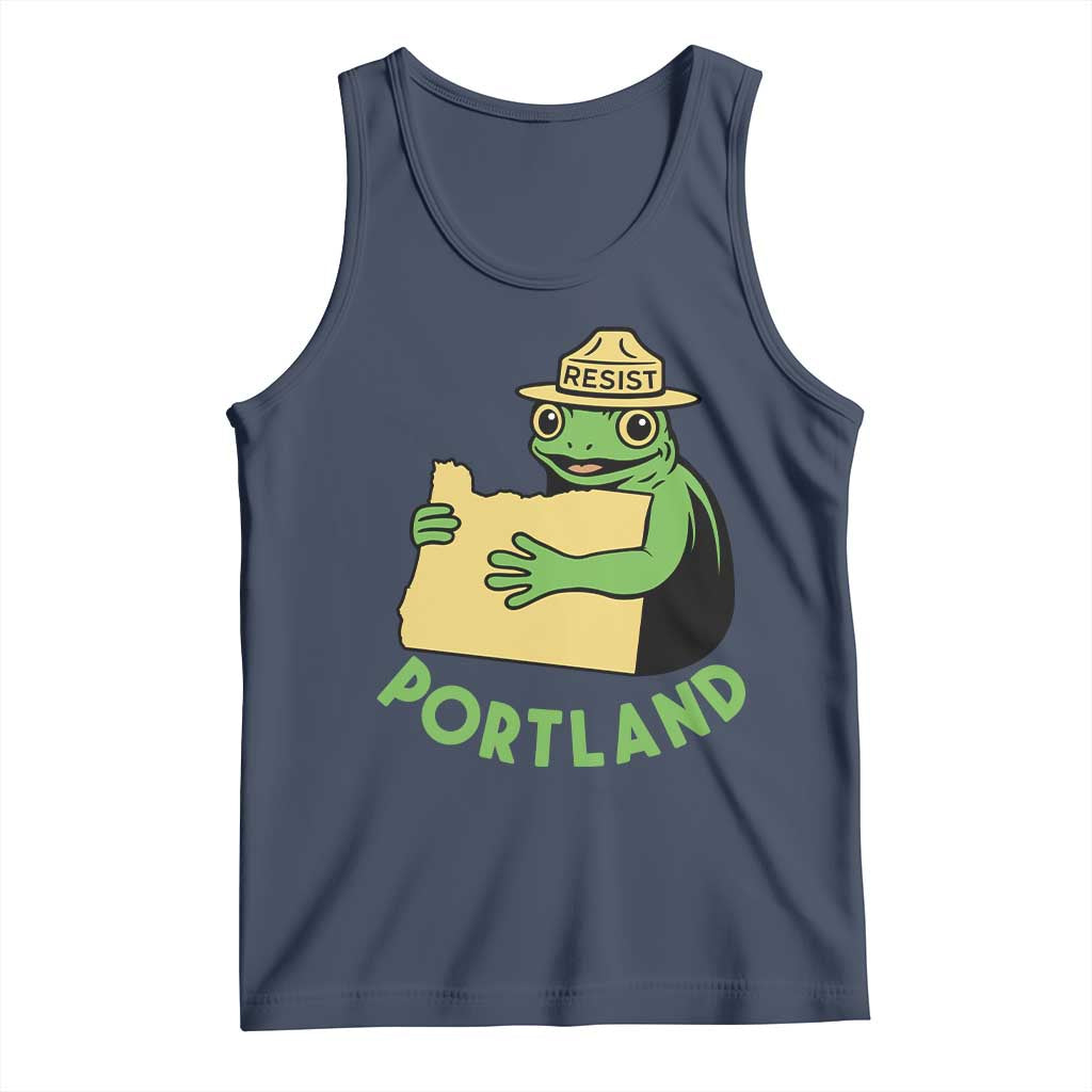 Portland Frog Resist Tank Top Oregon Map Vintage Graphic TS02 Navy Print Your Wear