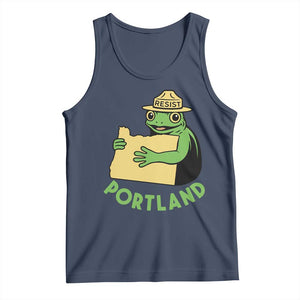 Portland Frog Resist Tank Top Oregon Map Vintage Graphic TS02 Navy Print Your Wear