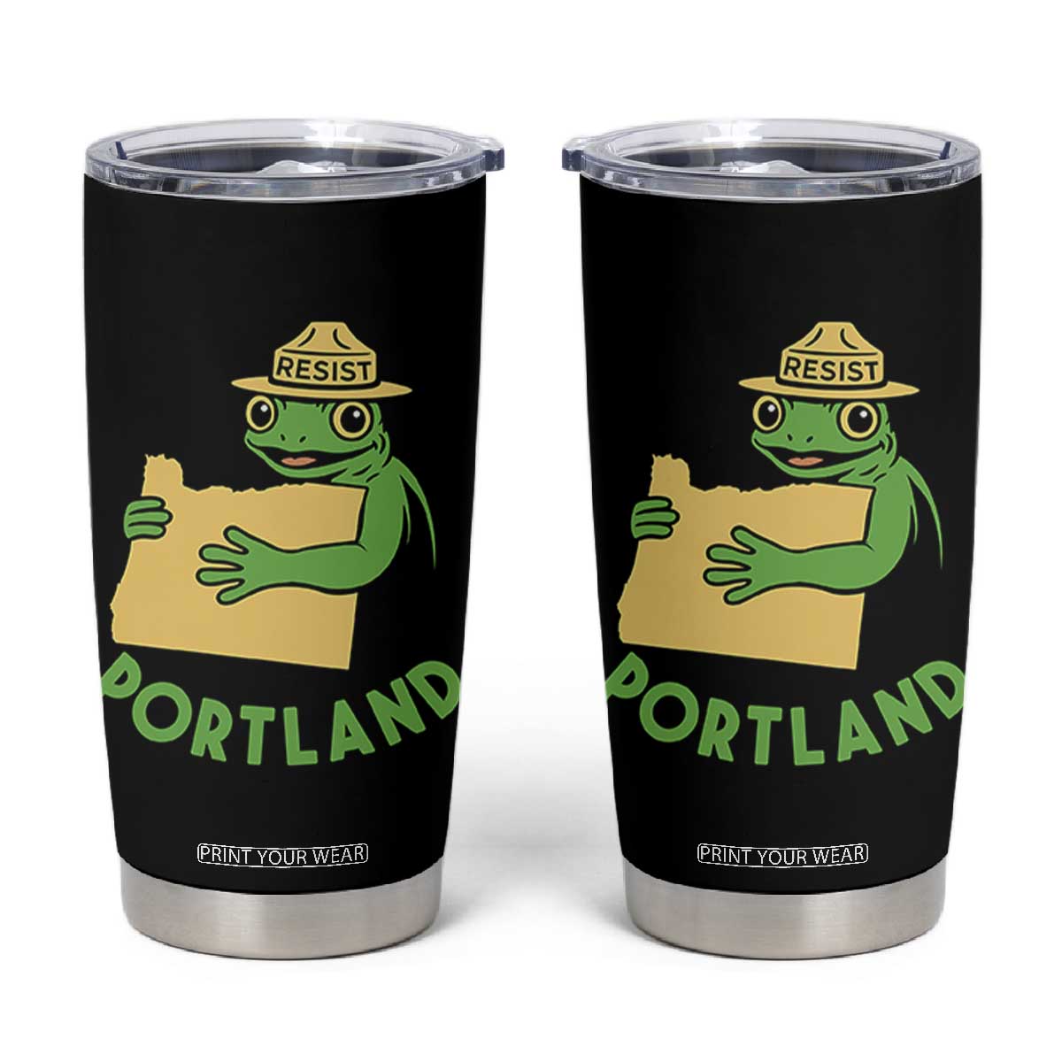 Portland Frog Resist Tumbler Cup Oregon Map Vintage Graphic TS02 Black Print Your Wear