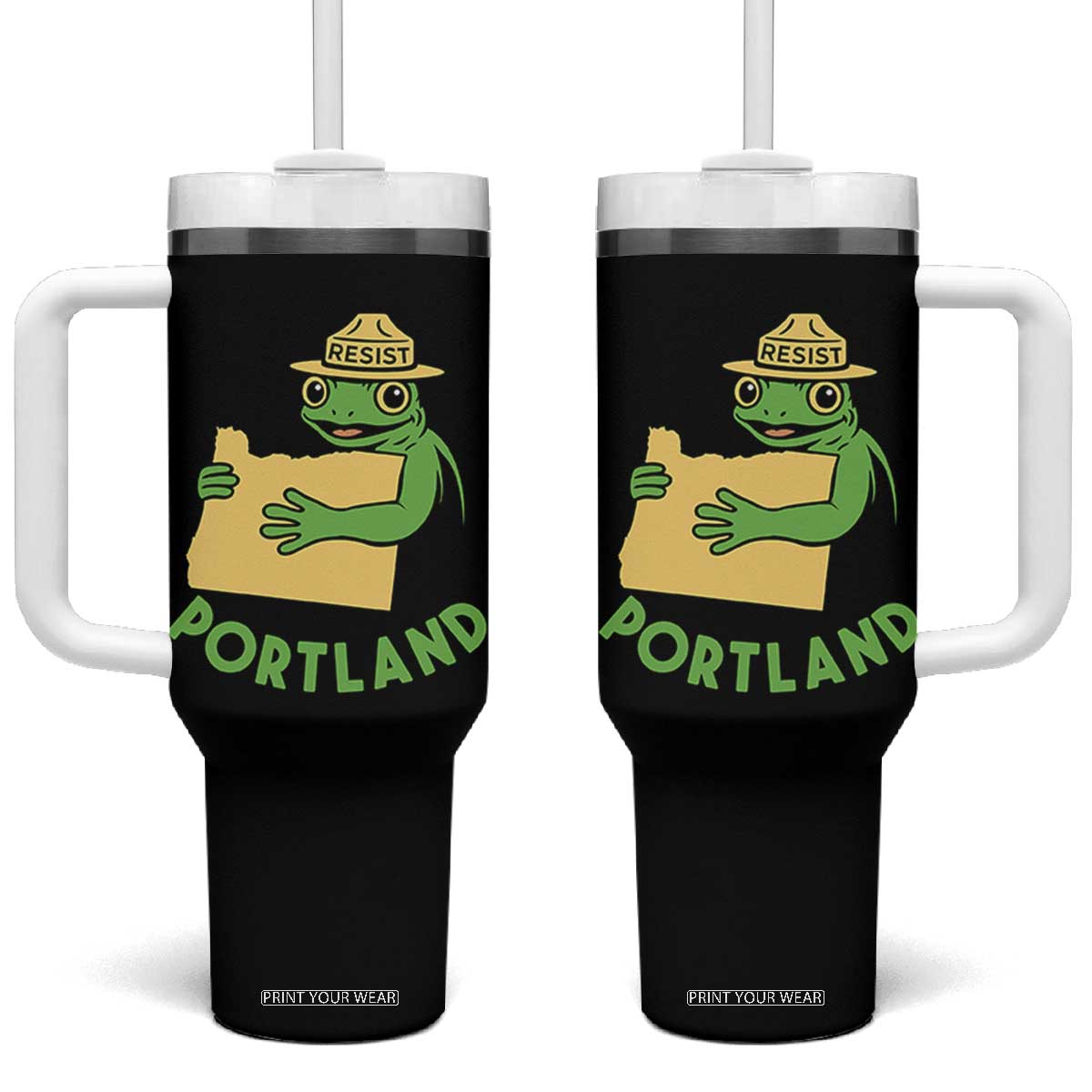 Portland Frog Resist Tumbler With Handle Oregon Map Vintage Graphic TS02 One Size: 40 oz Black Print Your Wear