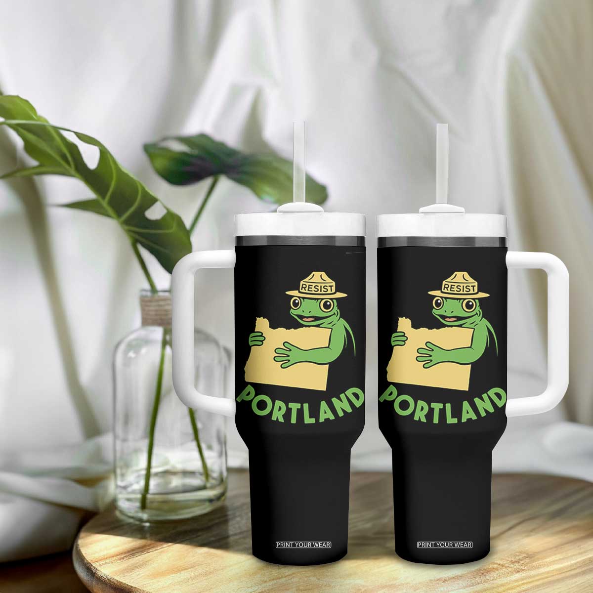 Portland Frog Resist Tumbler With Handle Oregon Map Vintage Graphic TS02 Print Your Wear