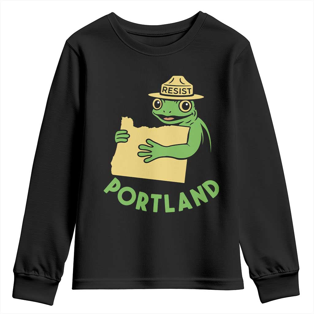 Portland Frog Resist Youth Sweatshirt Oregon Map Vintage Graphic TS02 Black Print Your Wear