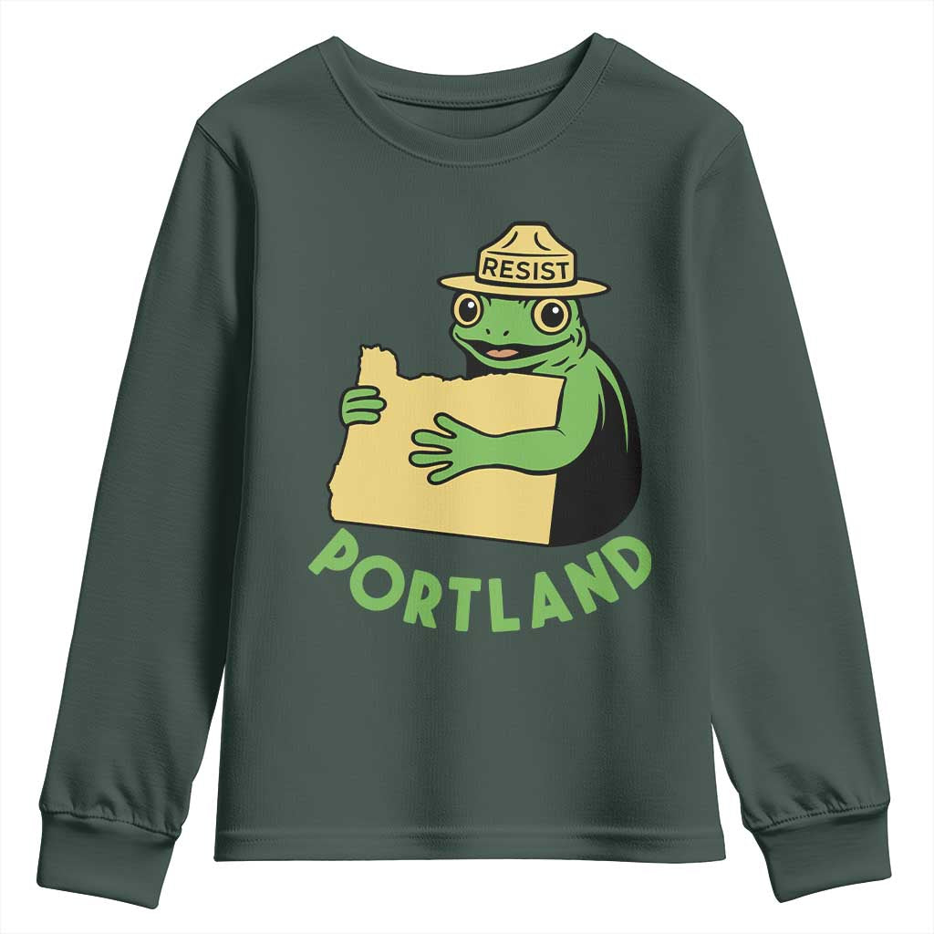 Portland Frog Resist Youth Sweatshirt Oregon Map Vintage Graphic TS02 Dark Forest Green Print Your Wear