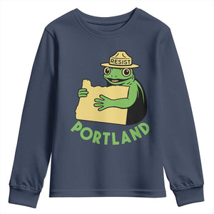 Portland Frog Resist Youth Sweatshirt Oregon Map Vintage Graphic TS02 Navy Print Your Wear