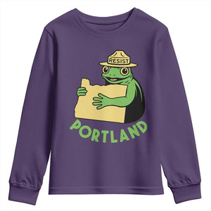 Portland Frog Resist Youth Sweatshirt Oregon Map Vintage Graphic TS02 Purple Print Your Wear