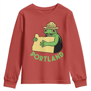 Portland Frog Resist Youth Sweatshirt Oregon Map Vintage Graphic TS02 Red Print Your Wear