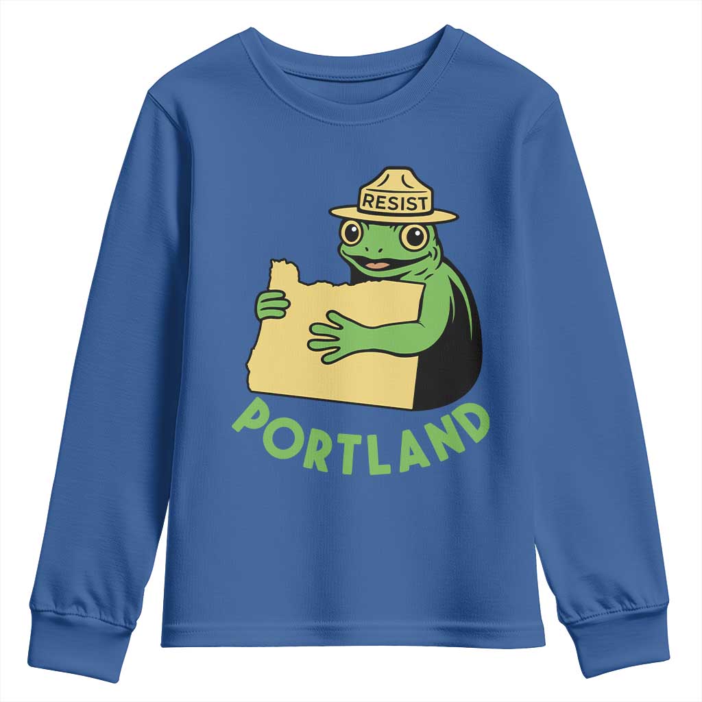 Portland Frog Resist Youth Sweatshirt Oregon Map Vintage Graphic TS02 Royal Blue Print Your Wear