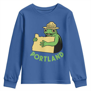 Portland Frog Resist Youth Sweatshirt Oregon Map Vintage Graphic TS02 Royal Blue Print Your Wear