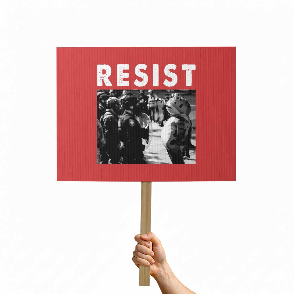 Portland Resist Frog Protest Sign Oregon Iconic Frogs Photo Protest Moment TS02 Horizontal 18" x 24" Red Print Your Wear