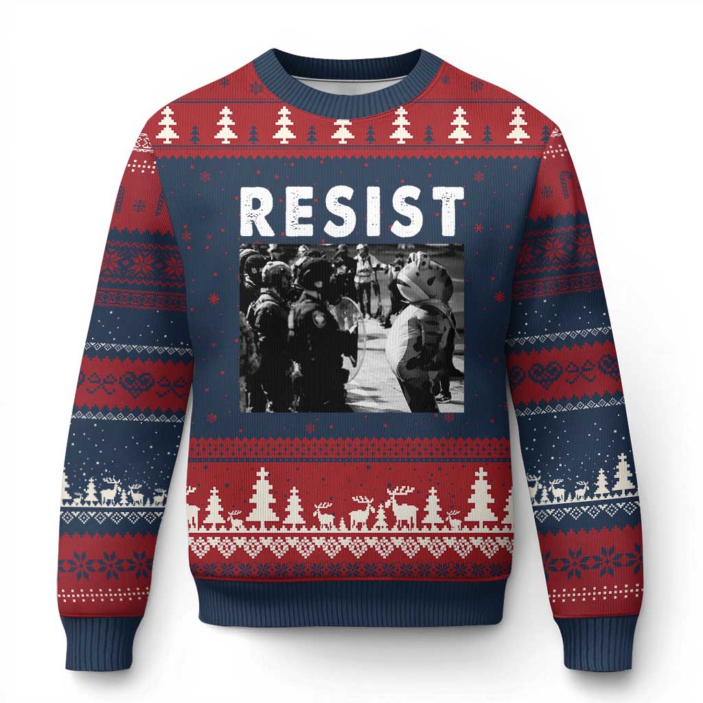Portland Resist Frog Ugly Christmas Sweater Oregon Iconic Frogs Photo Protest Moment TS02 Navy Red Print Your Wear