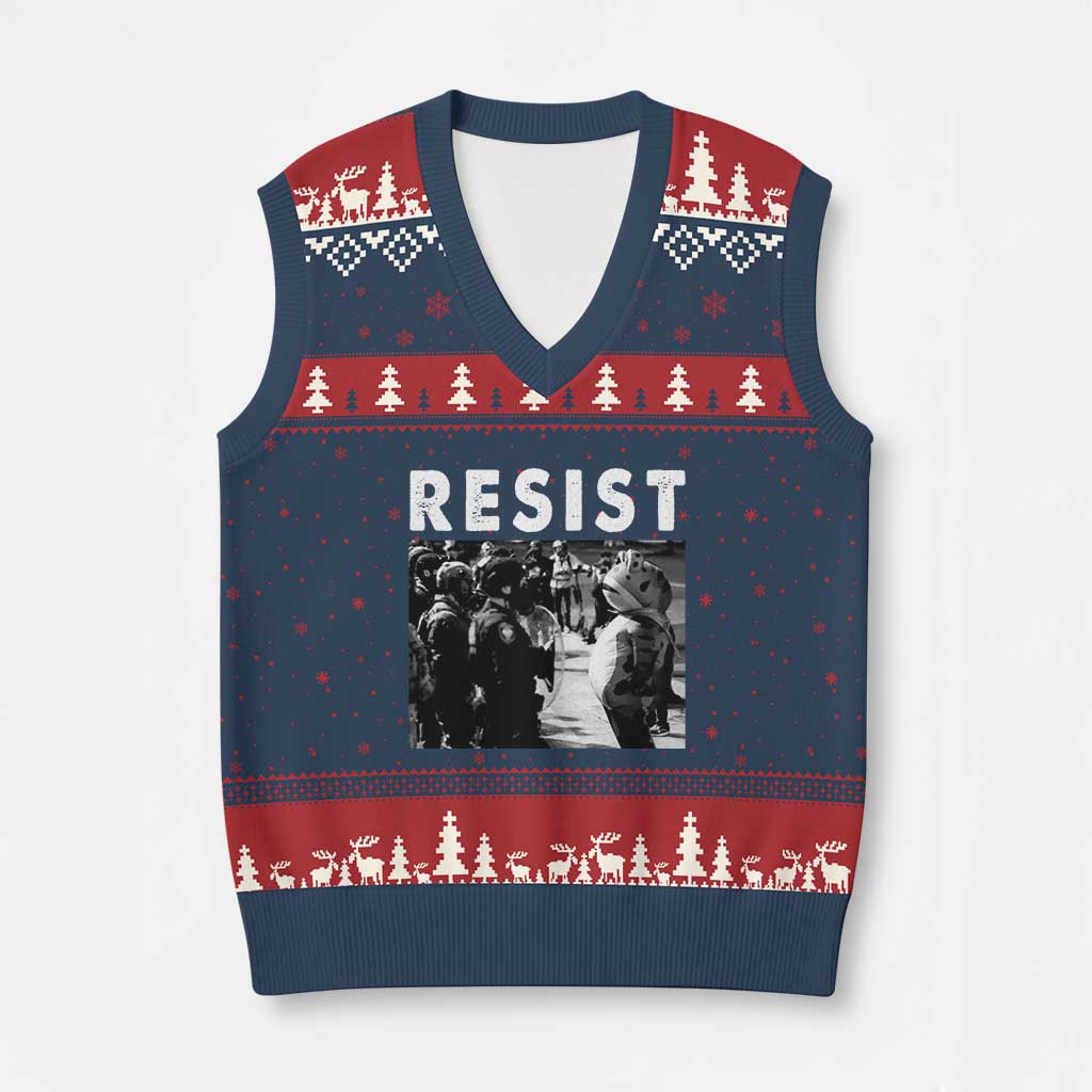 Portland Resist Frog V-Neck Knit Sweater Vest Oregon Iconic Frogs Photo Protest Moment - Print Your Wear