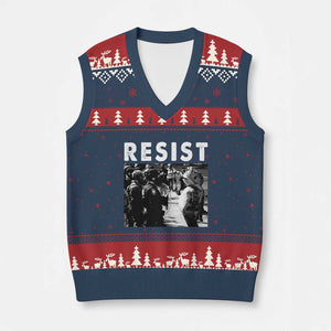 Portland Resist Frog V-Neck Knit Sweater Vest Oregon Iconic Frogs Photo Protest Moment - Print Your Wear