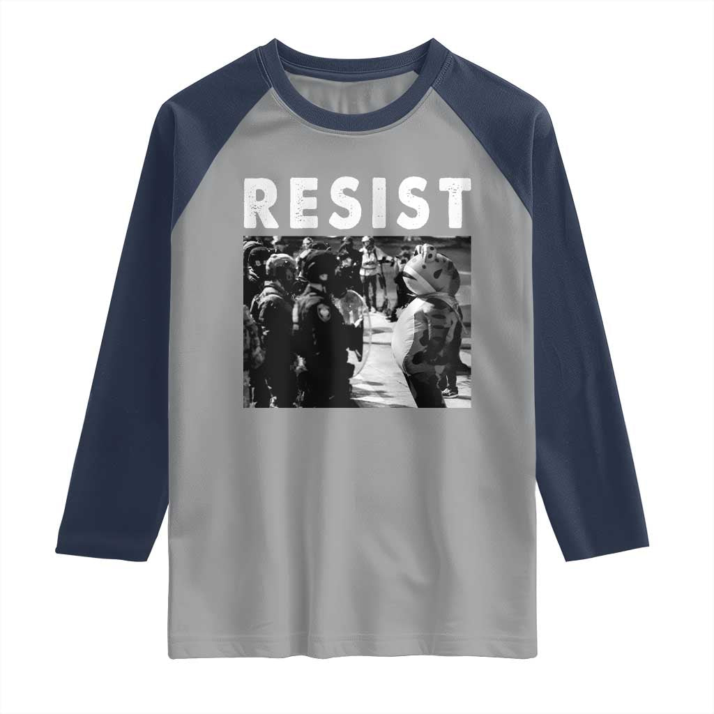 Portland Resist Frog Raglan Shirt Oregon Iconic Frogs Photo Protest Moment TS02 Sport Gray Navy Print Your Wear