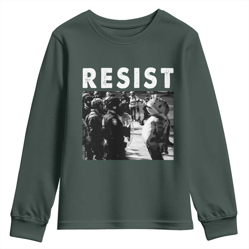Portland Resist Frog Youth Sweatshirt Oregon Iconic Frogs Photo Protest Moment TS02 Dark Forest Green Print Your Wear