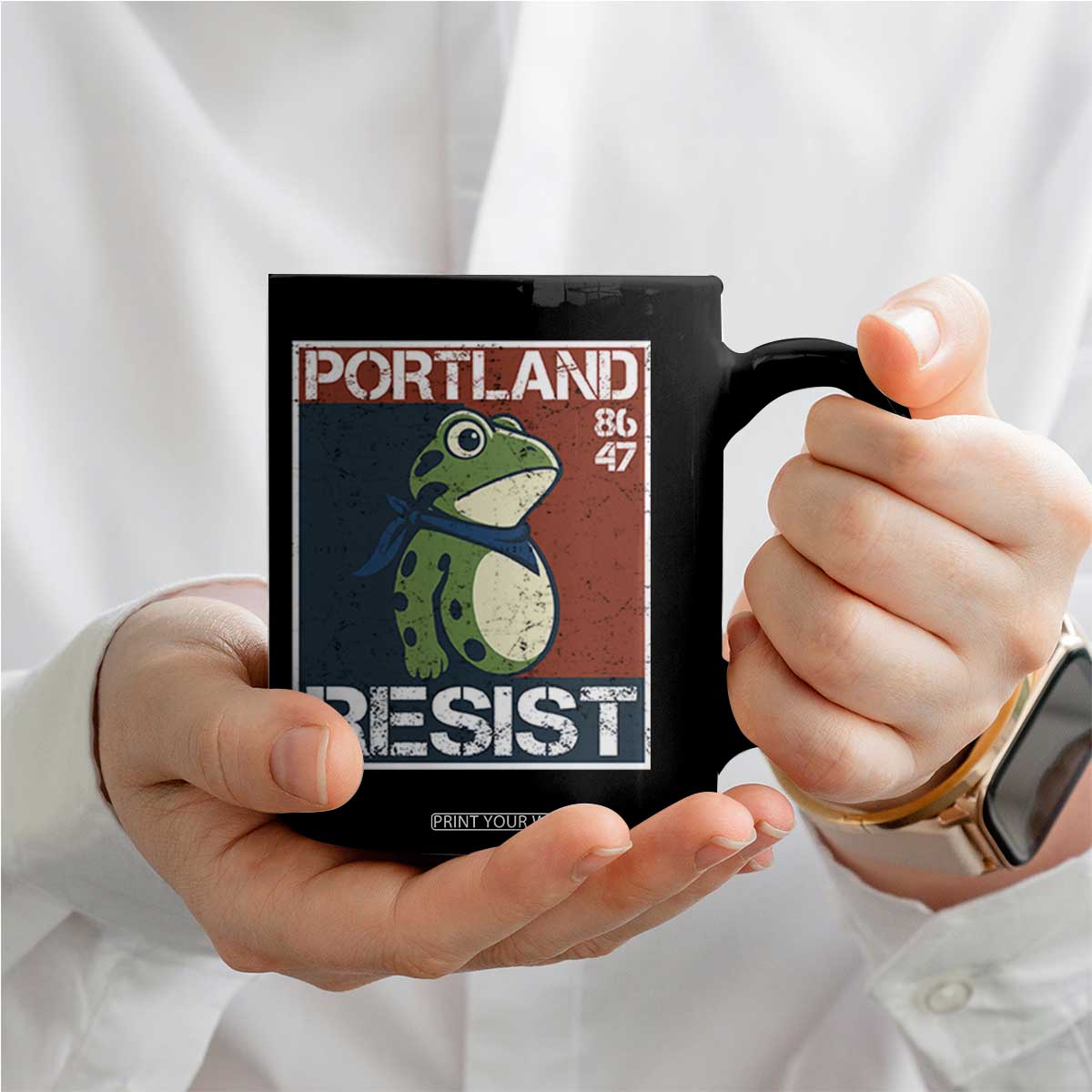 Portland Resist Retro Frog 8647 Coffee Mug Political Satire Protest Poster Graphic TS02 Print Your Wear