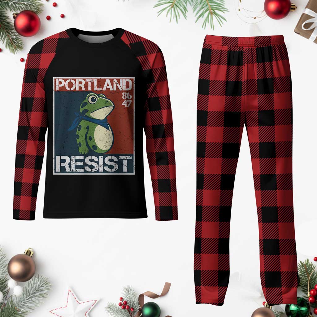 Portland Resist Retro Frog 8647 Plaid Pajama Set Political Satire Protest Poster Graphic TS02 Buffalo Plaid Print Your Wear