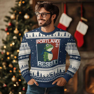 Portland Resist Retro Frog 8647 Ugly Christmas Sweater Political Satire Protest Poster Graphic - Print Your Wear