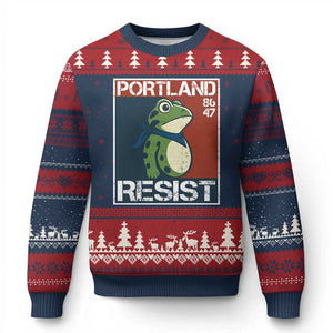 Portland Resist Retro Frog 8647 Ugly Christmas Sweater Political Satire Protest Poster Graphic TS02 Navy Red Print Your Wear